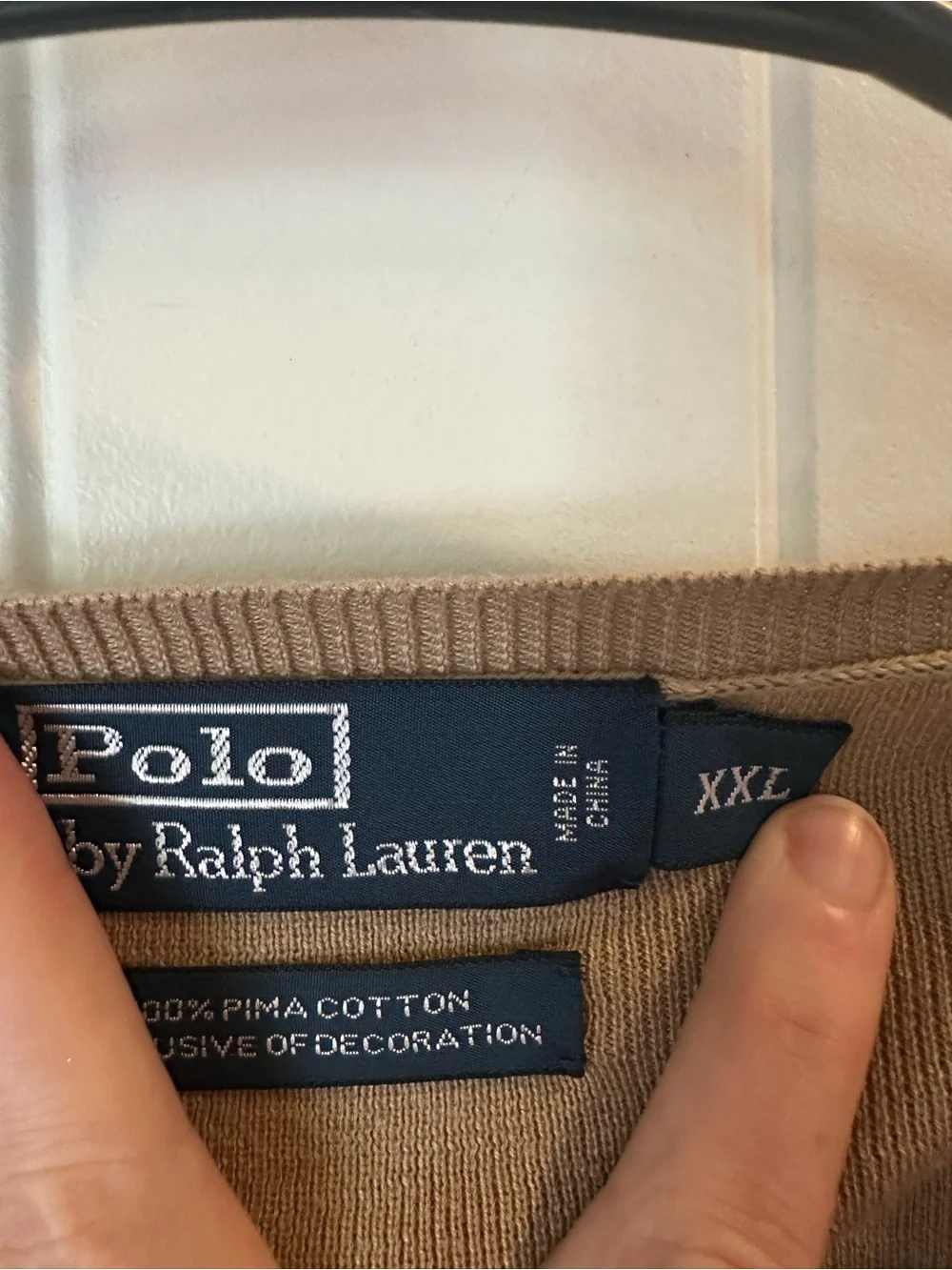 Polo by Ralph Lauren V-Neck Sweater in Tan with Navy Pony